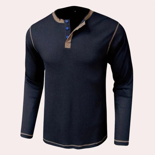 Men's long sleeve henley t-shirt with button placket