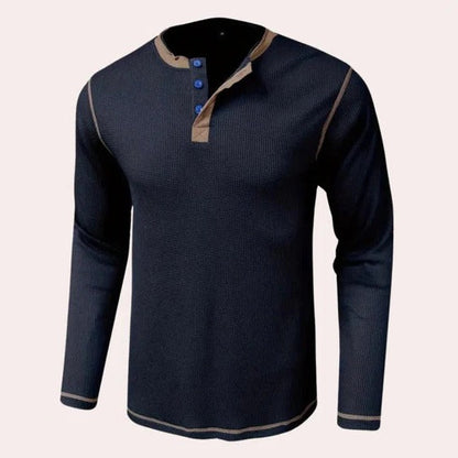 Men's long sleeve henley t-shirt with button placket
