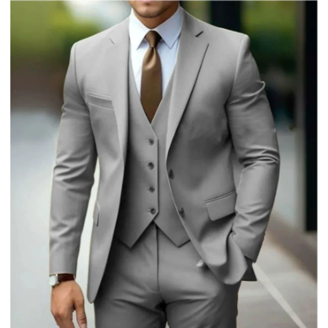Men's three piece suit with notch lapel jacket - gray 2