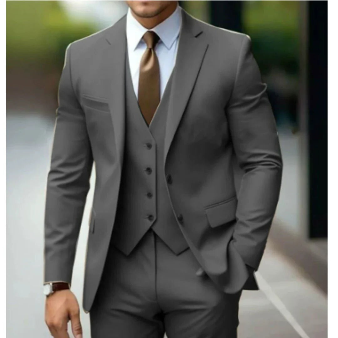 Men's three piece suit with notch lapel jacket - gray