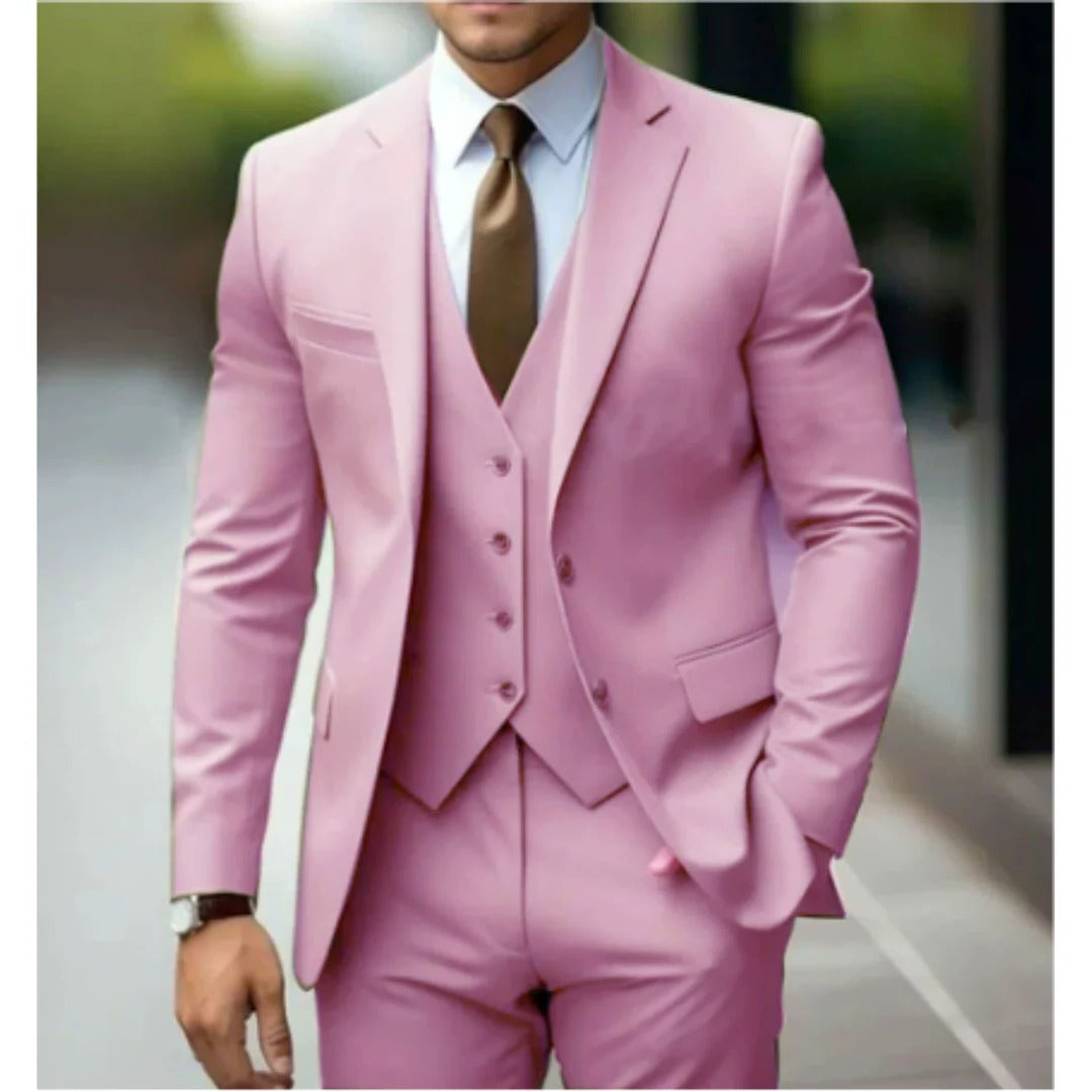 Men's three piece suit with notch lapel jacket - pink