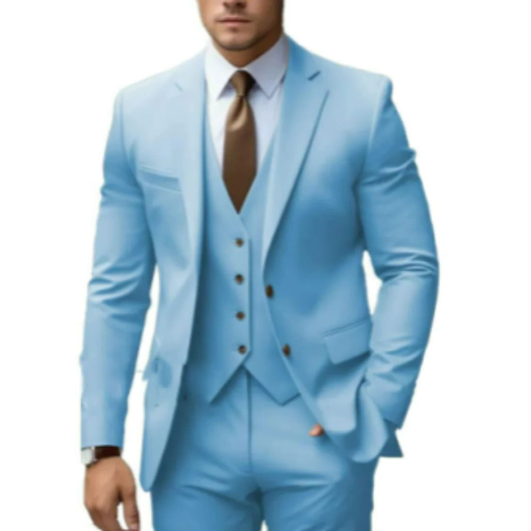 Men's three piece suit with notch lapel jacket - light blue