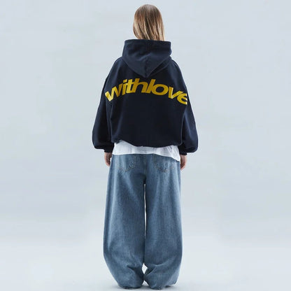 Oversized pullover hoodie for men - navy