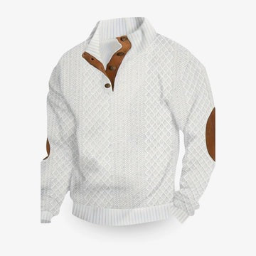 Men's textured knit half zip sweater with stand collar - white