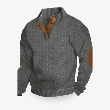 Men's textured knit half zip sweater with stand collar - gray