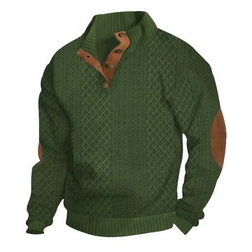 Men's textured knit half zip sweater with stand collar - army green