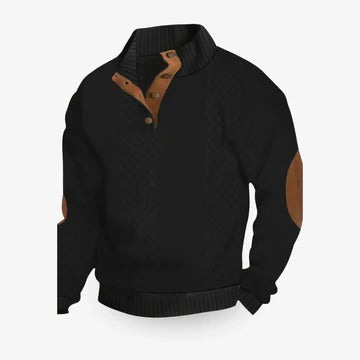 Men's textured knit half zip sweater with stand collar - black