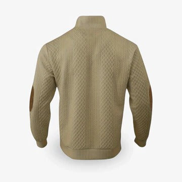 Men's textured knit half zip sweater with stand collar