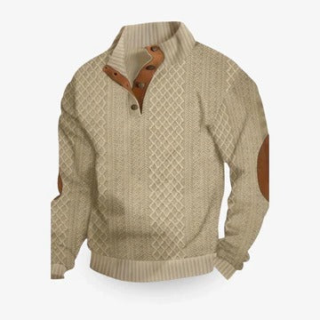 Men's textured knit half zip sweater with stand collar