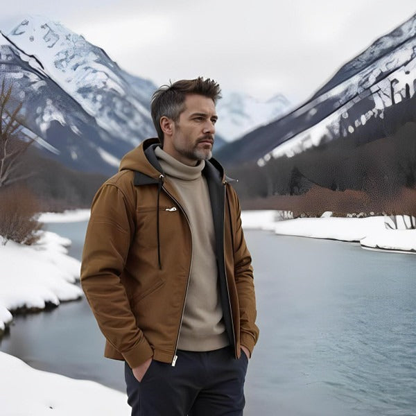 Men's winter hooded jacket with detachable hood