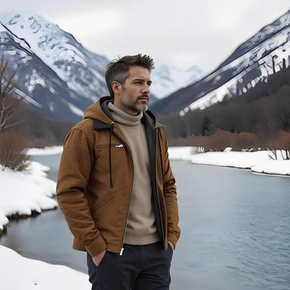 Men's winter hooded jacket with detachable hood