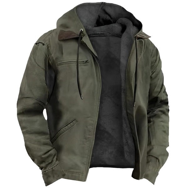 Men's winter hooded jacket with detachable hood - green
