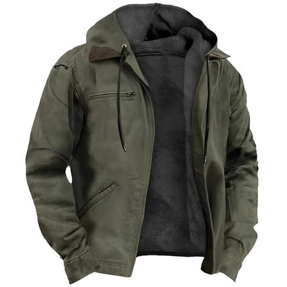 Men's winter hooded jacket with detachable hood - green