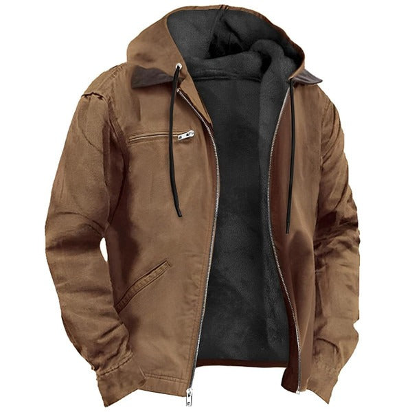 Men's winter hooded jacket with detachable hood - brown