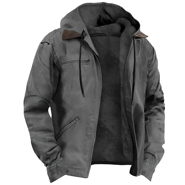 Men's winter hooded jacket with detachable hood - gray