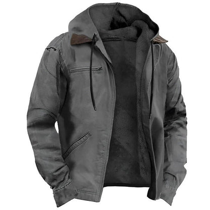 Men's winter hooded jacket with detachable hood - gray