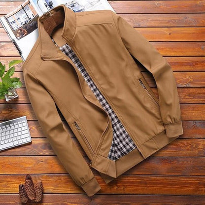 Men's mid season field jacket with stand collar - brown