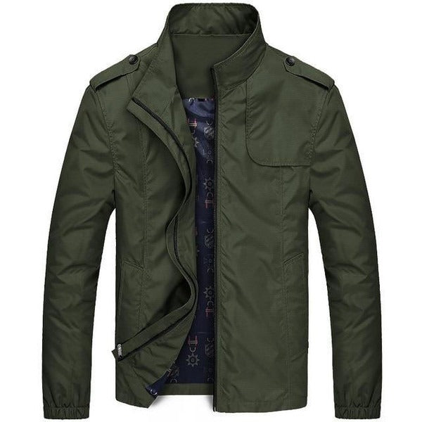 Men's mid season field jacket with stand collar - black green