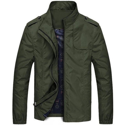 Men's mid season field jacket with stand collar - black green