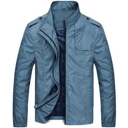 Men's mid season field jacket with stand collar - petrol blue