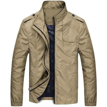 Men's mid season field jacket with stand collar - beige