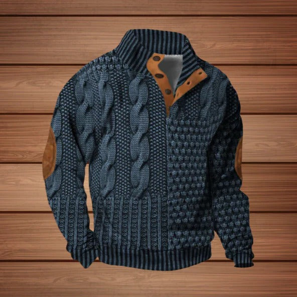 Knit Zip Jacket with Stand Collar for Men - blue