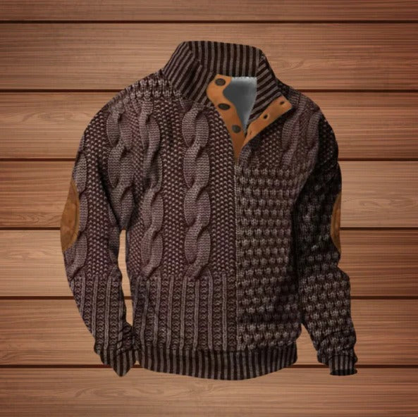 Knit Zip Jacket with Stand Collar for Men - red