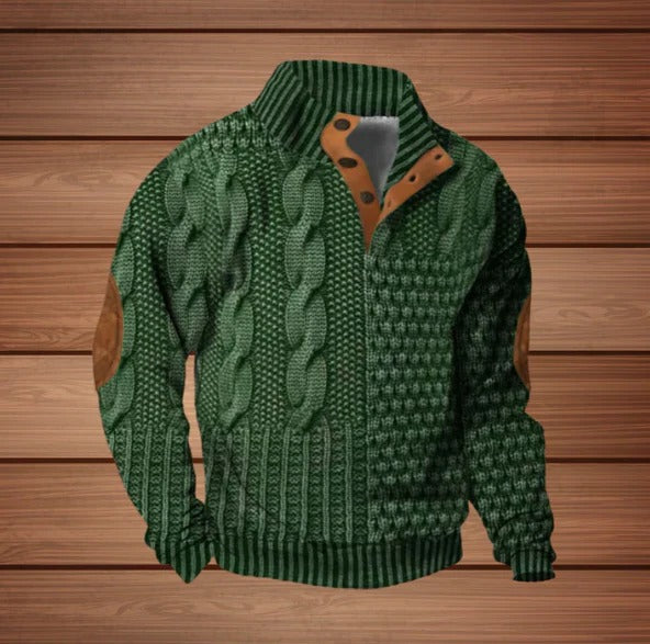 Knit Zip Jacket with Stand Collar for Men - green