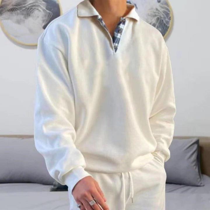 Men's half zip knit sweater - white