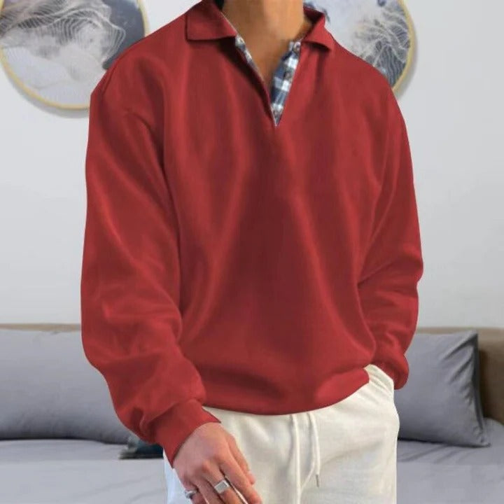 Men's half zip knit sweater - red