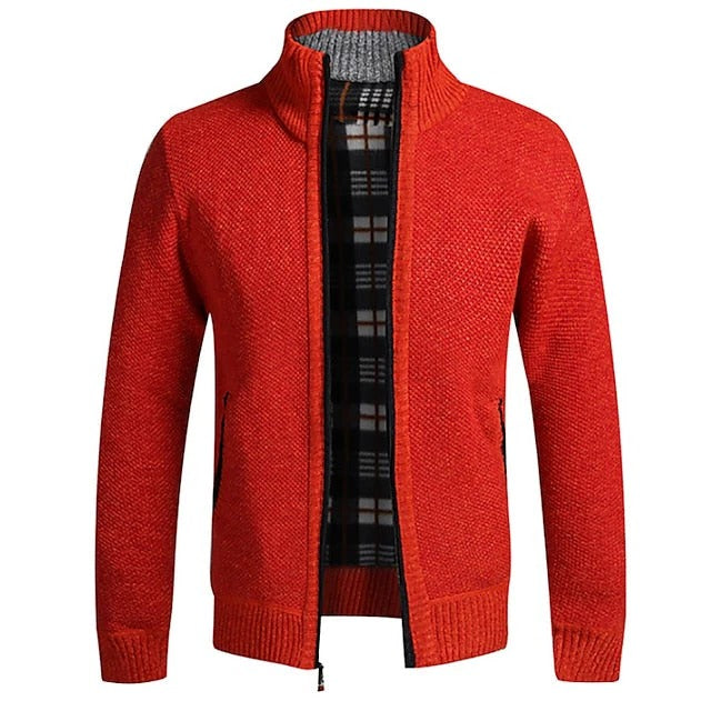 Men's textured zip knit cardigan with stand collar