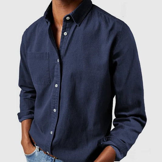 Men's relaxed fit long sleeve overshirt - navy blue