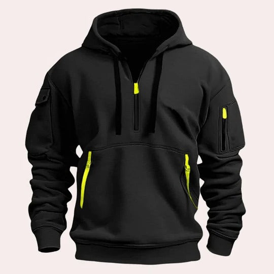 Men's half zip hoodie with chest pocket - black