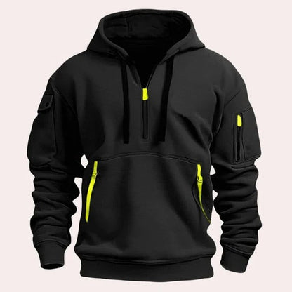 Men's half zip hoodie with chest pocket - black