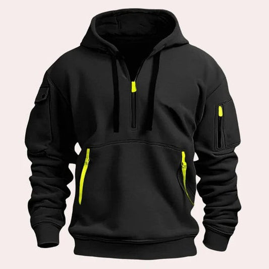 Men's half zip hoodie with chest pocket - black