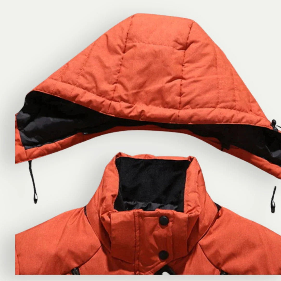 Men's hooded down jacket with elastic cuffs
