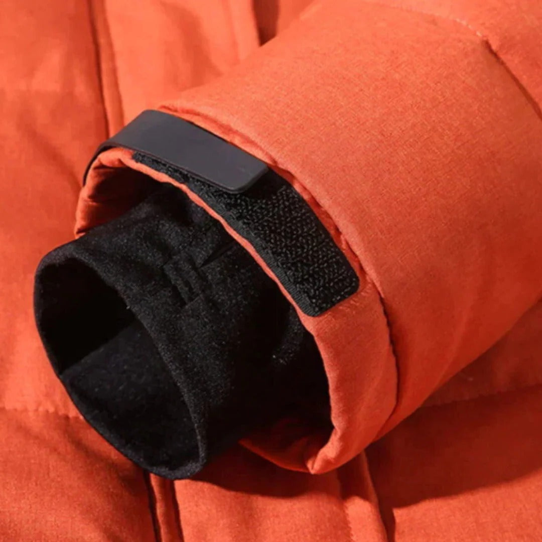 Men's hooded down jacket with elastic cuffs