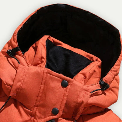 Men's hooded down jacket with elastic cuffs