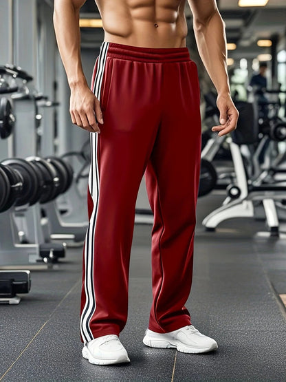Sports Pants with Drawstring Waist and Side Stripe for Men - red