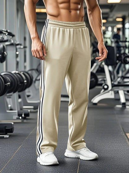 Sports Pants with Drawstring Waist and Side Stripe for Men - apricot