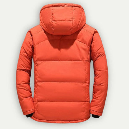 Men's hooded down jacket with elastic cuffs