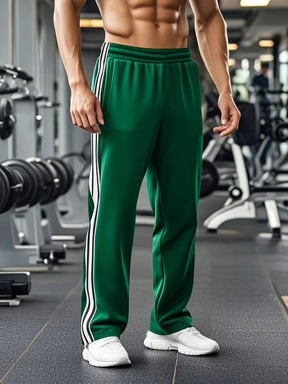 Sports Pants with Drawstring Waist and Side Stripe for Men - green