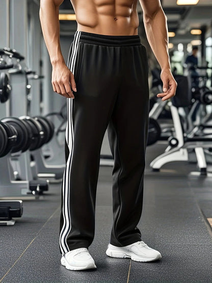 Sports Pants with Drawstring Waist and Side Stripe for Men - black