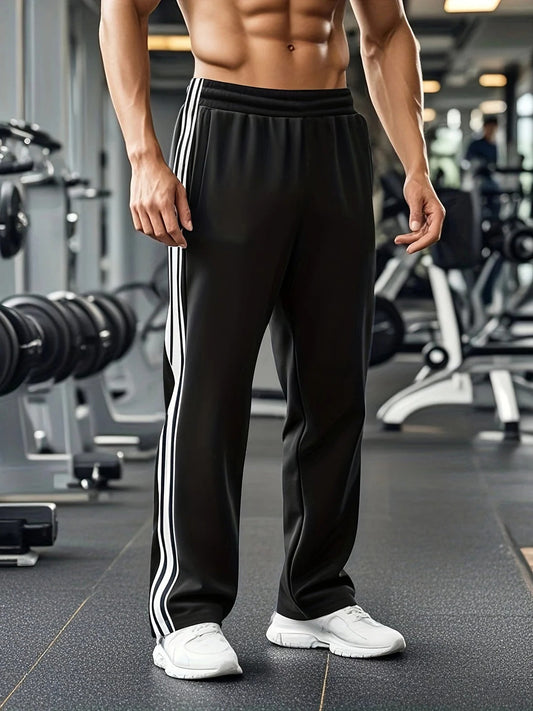 Sports Pants with Drawstring Waist and Side Stripe for Men - black