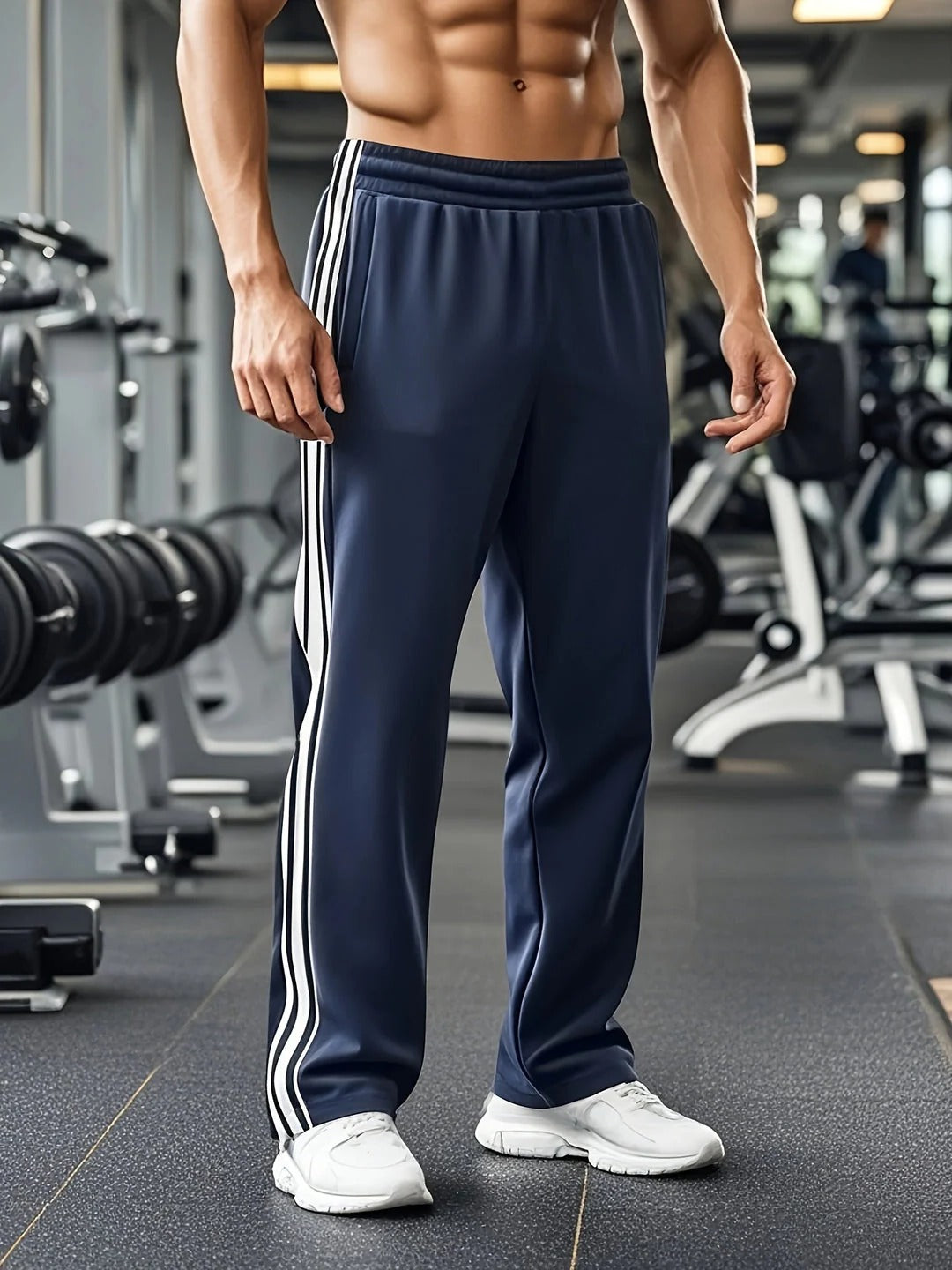 Sports Pants with Drawstring Waist and Side Stripe for Men - blue