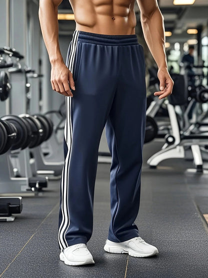 Sports Pants with Drawstring Waist and Side Stripe for Men - blue