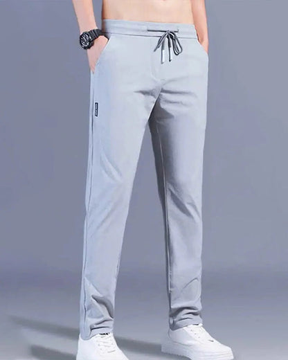 Men's leisure trousers with drawcord waist - light grey