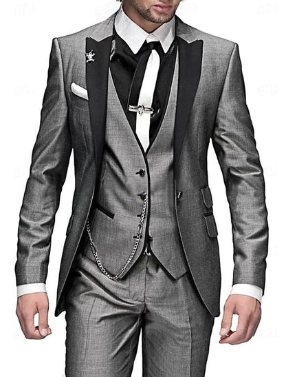 Men's three piece suit set with matching waistcoat - gray