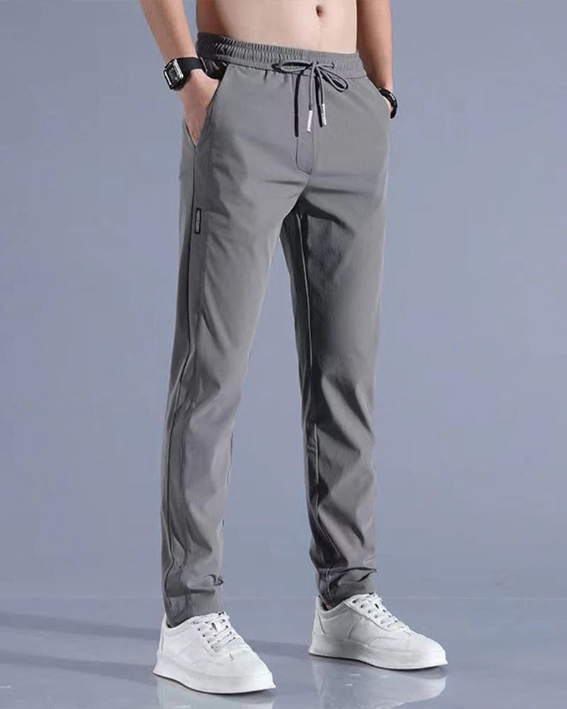 Men's leisure trousers with drawcord waist - gray