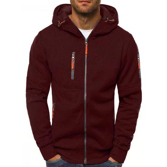 Men's full zip hooded sweatshirt jacket - burgundy